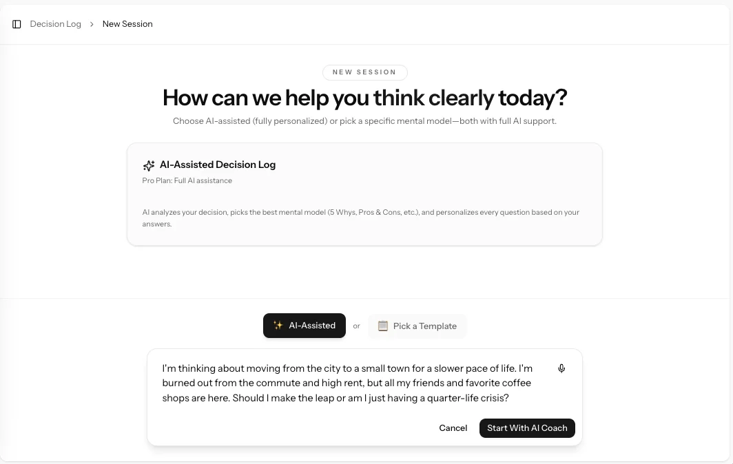 Decision Log AI thinking partner session